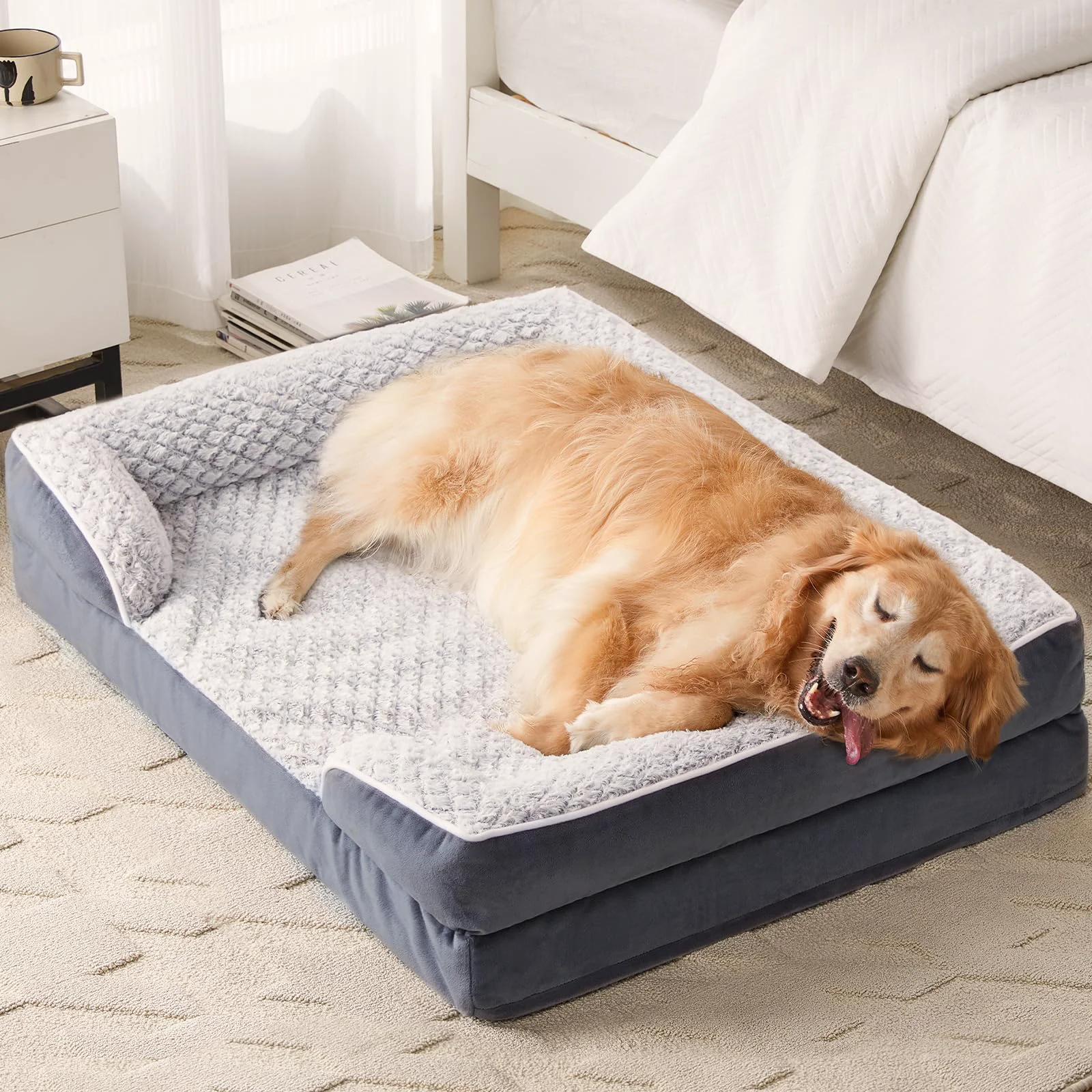 Exclusive LEXTRO Orthopedic Dog Bed for Extra Large Dogs – XXL Egg Crate Foam Waterproof Cover Anti-Slip Bottom Secure