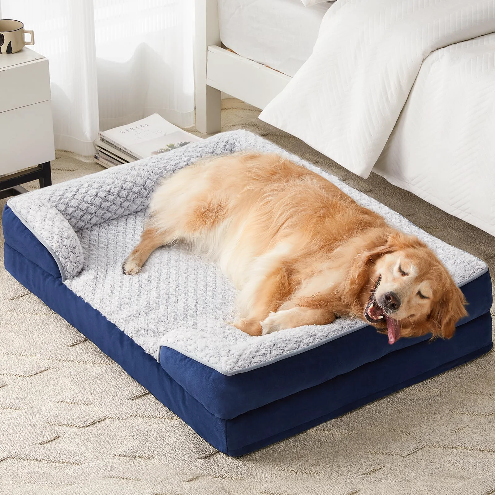Premium Material LEXTRO Orthopedic Dog Bed for Extra Large Dogs – Egg Crate Foam Waterproof Cover Anti-Slip Casual