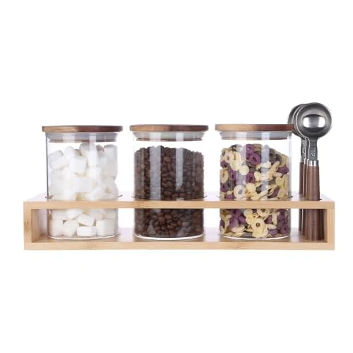 Quality KKC HOME ACCNETS Glass Coffee Jar Set with Spoon Holder 5 Count Eco-Friendly