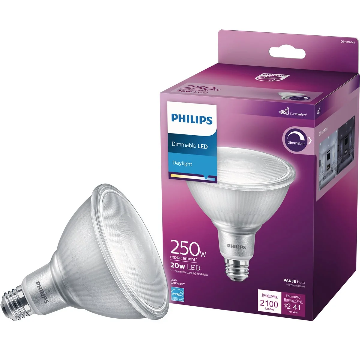 Fine Crafted Philips High Output 250W Equivalent Daylight PAR38 Medium Dimmable LED Floodlight Light Bulb Sophisticated