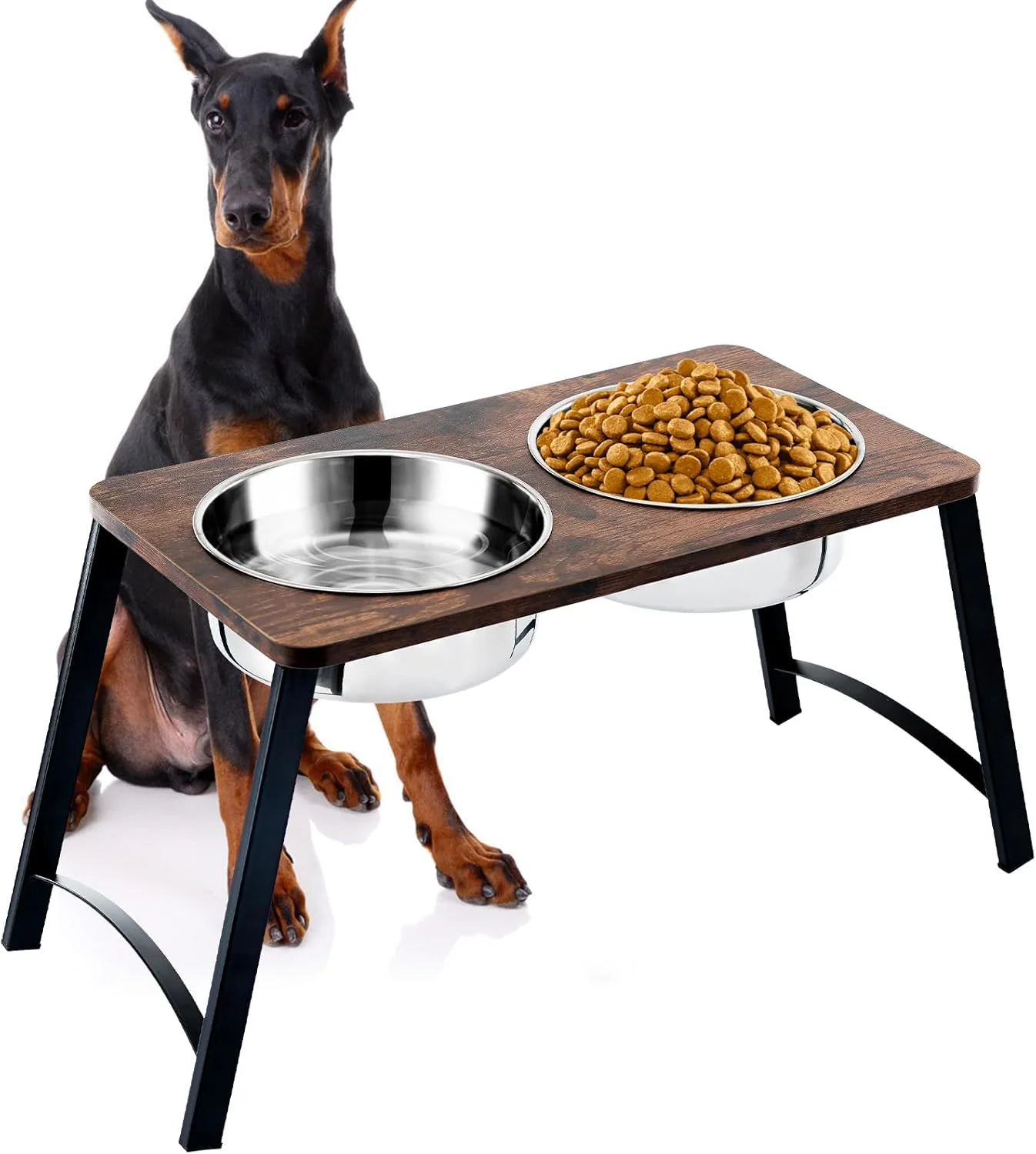 Safe d Dog Bowls for Medium and Large Dogs Wood Raised Bowl Stand with Two 1700ML 58oz Stainless Steel Dog Food and Water Bowls Non-Slip Elite