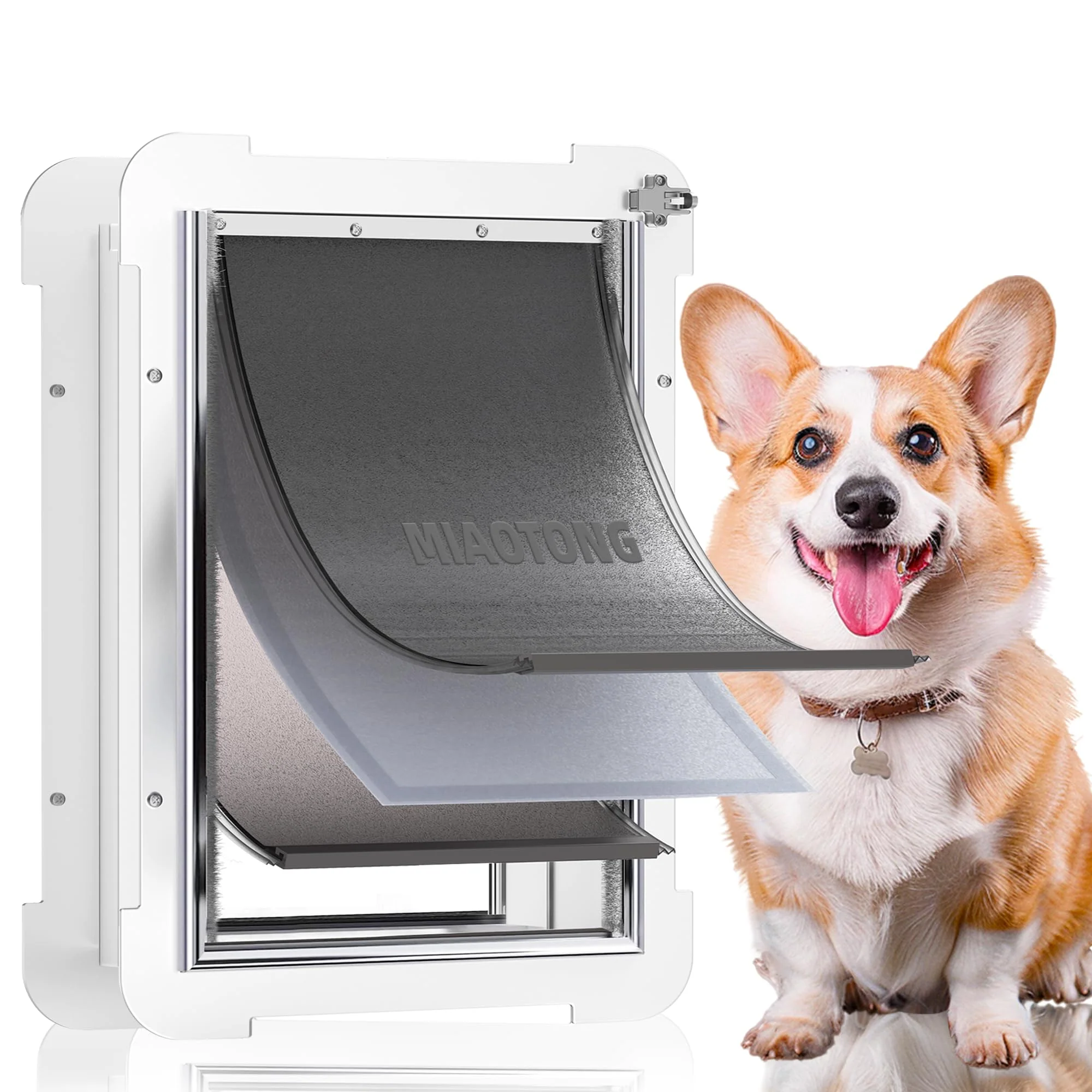 Refined MIAOTONG 3-Flap Medium Dog Door — Steel Frame Energy Efficient Up to 40 Lb Safe