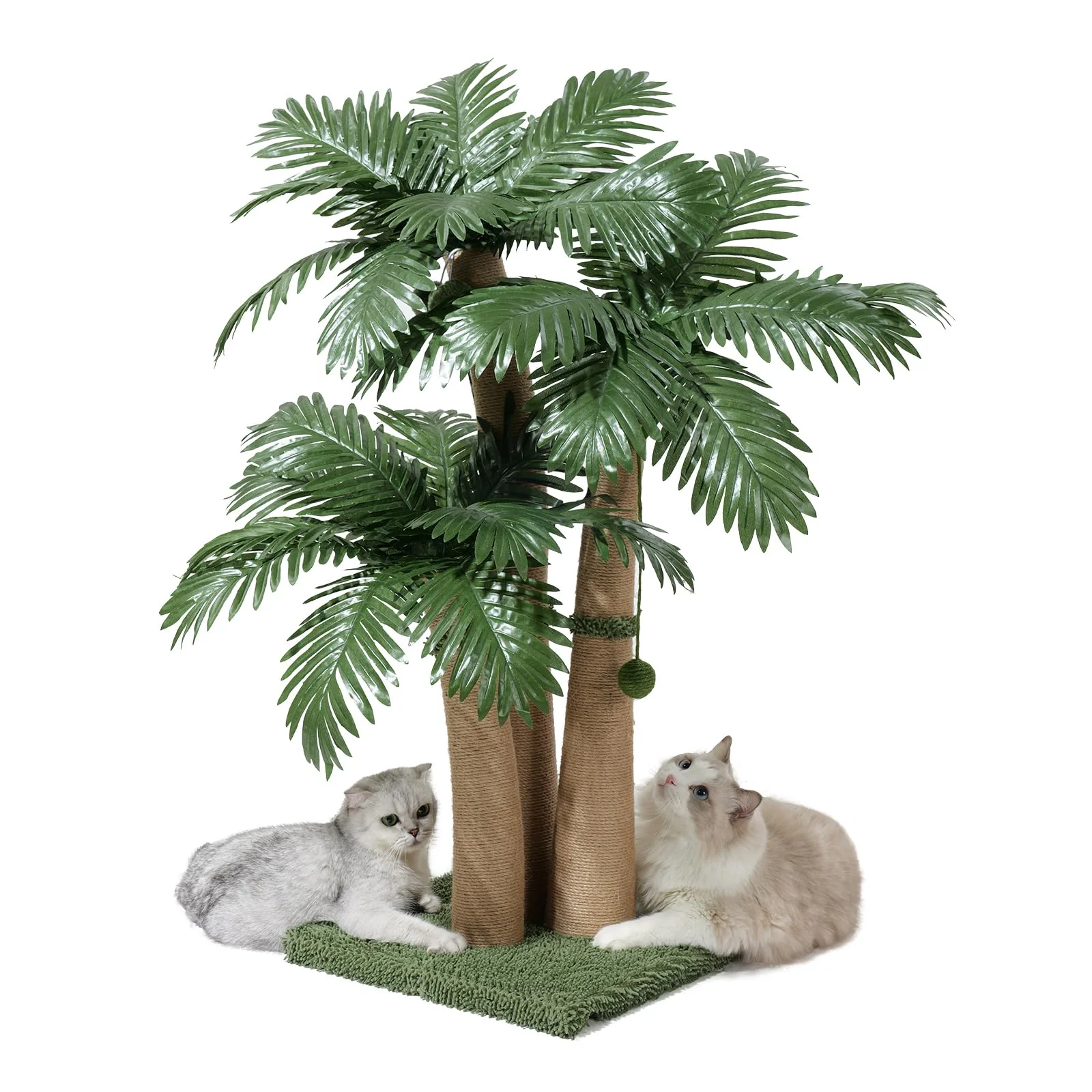 Powerful Furlogy 40-inch Tall Cat Scratching Post Tree – Palm Design 8 Interactive Balls Natural Sisal Rope Prestigious