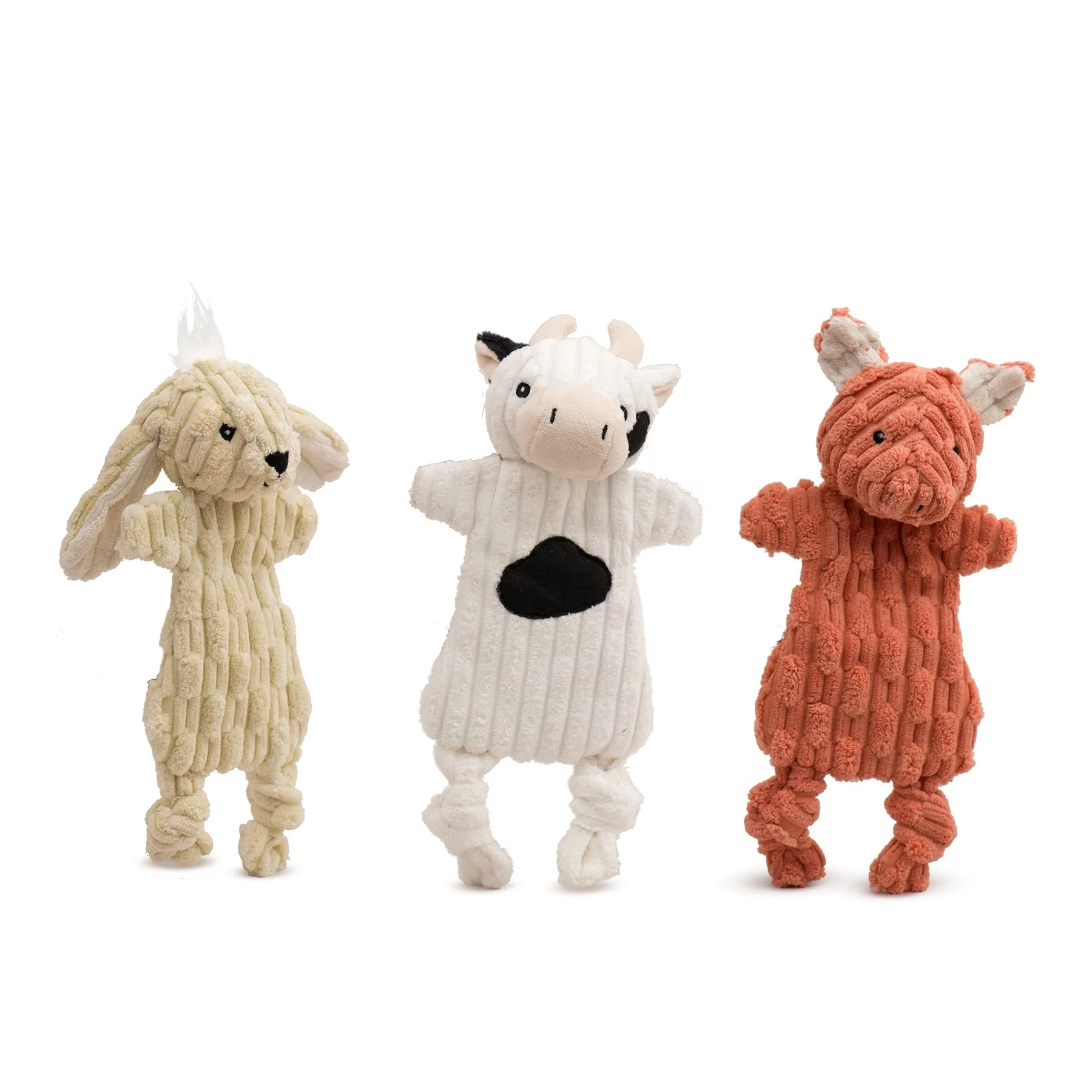 Fashionable Barnyard HuggleFlatties™ Assorted Durable Plush Dog Toys 3pk Secure