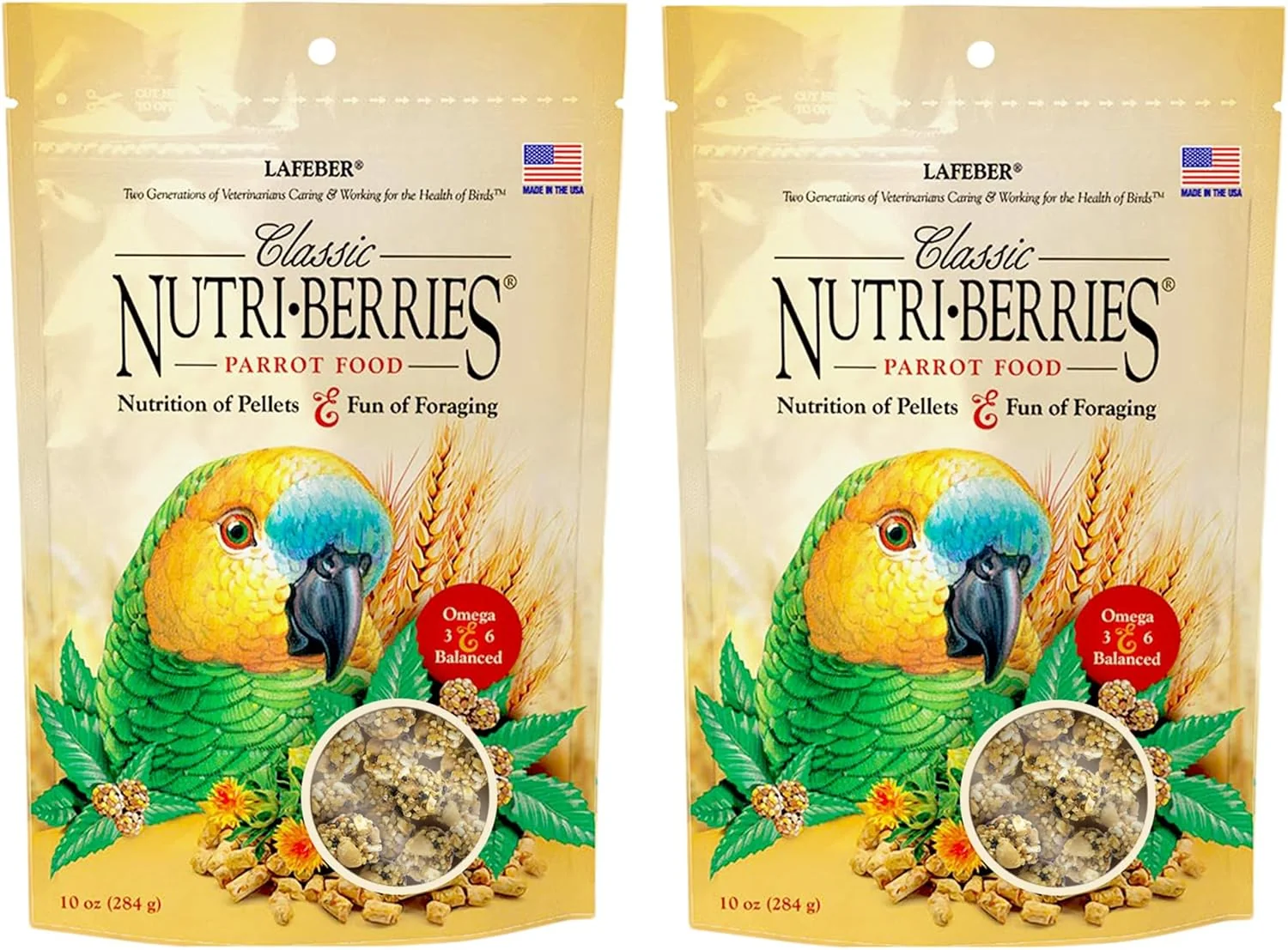 Premium LAFEBER'S Classic Nutri-Berries Pet Bird Food Made with Non-GMO and Human-Grade Ingredients for Parrots 10 oz Pack of 2 High-Performance