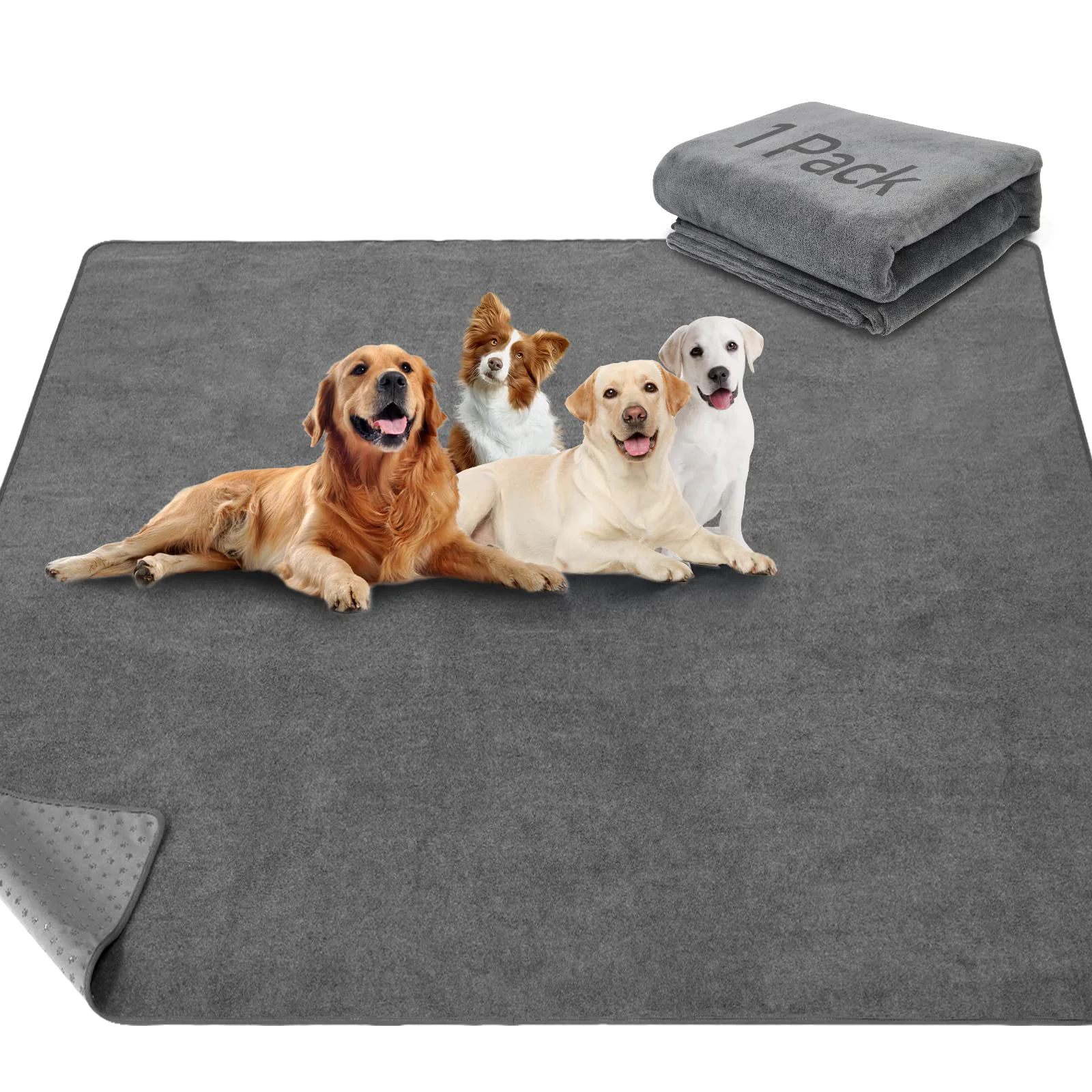 High-End LOOBANI Non-Slip Washable Dog Pee Pad Large 82x120in Gray Reusable Floor Protector Official