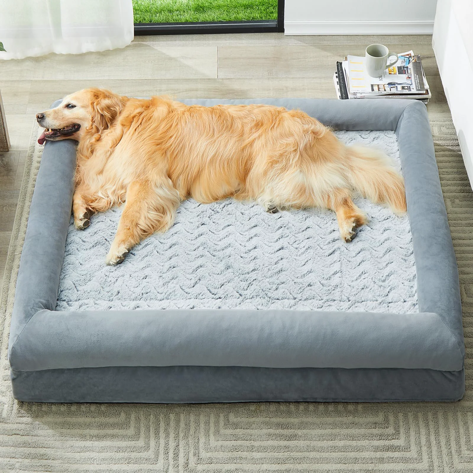Outstanding WNPETHOME XXL Extra Large Dog Bed with Bolster Sides — Washable Cover Waterproof Orthopedic Foam Superior