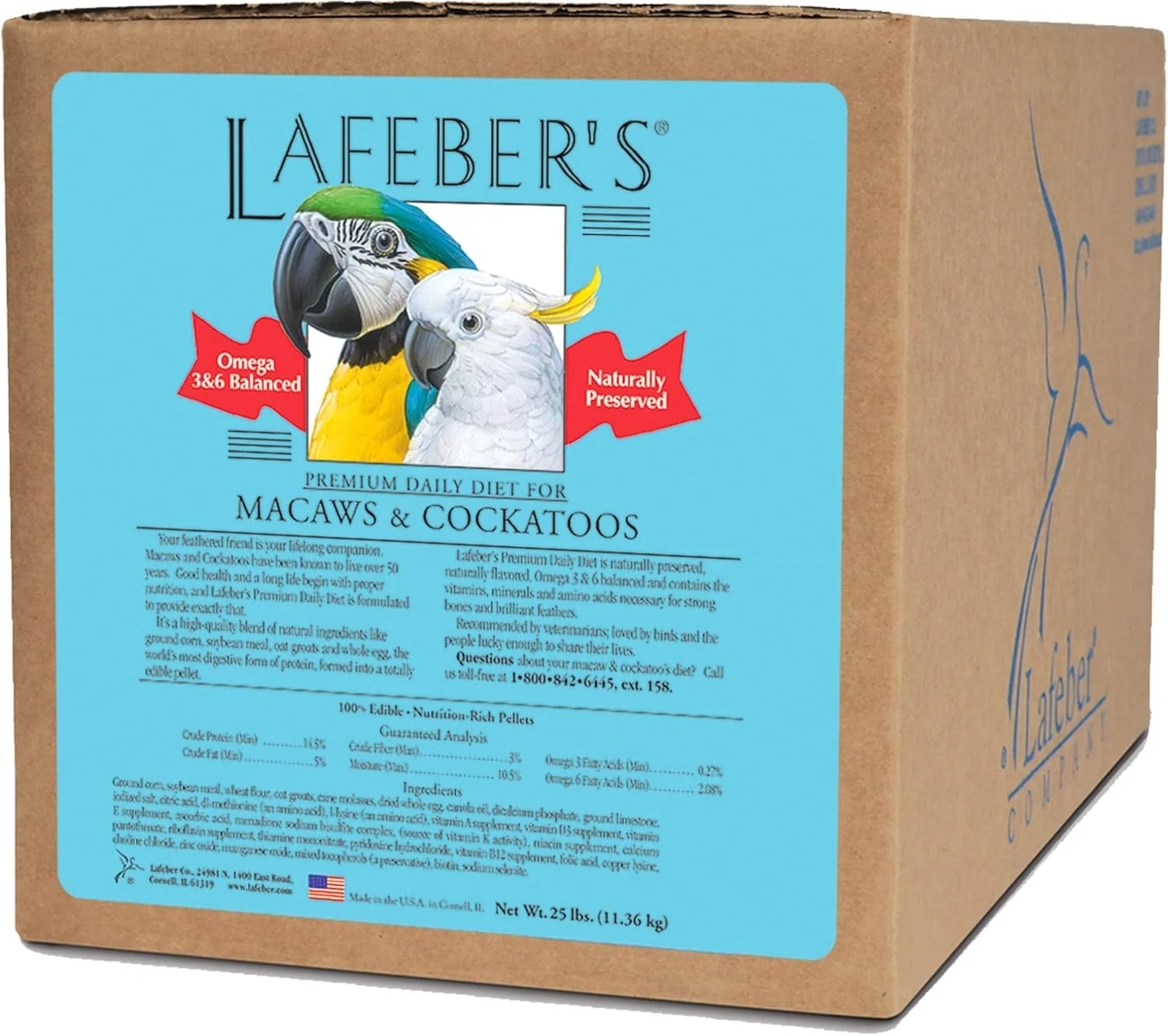 Fine LAFEBER'S Premium Daily Diet Pellets Pet Bird Food Made with Non-GMO and Human-Grade Ingredients for Macaws and Cockatoos 25 lb Modern