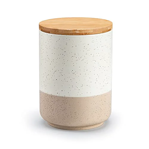 Recyclable Sabine Ceramic Canister with Airtight Wood Lid Smart