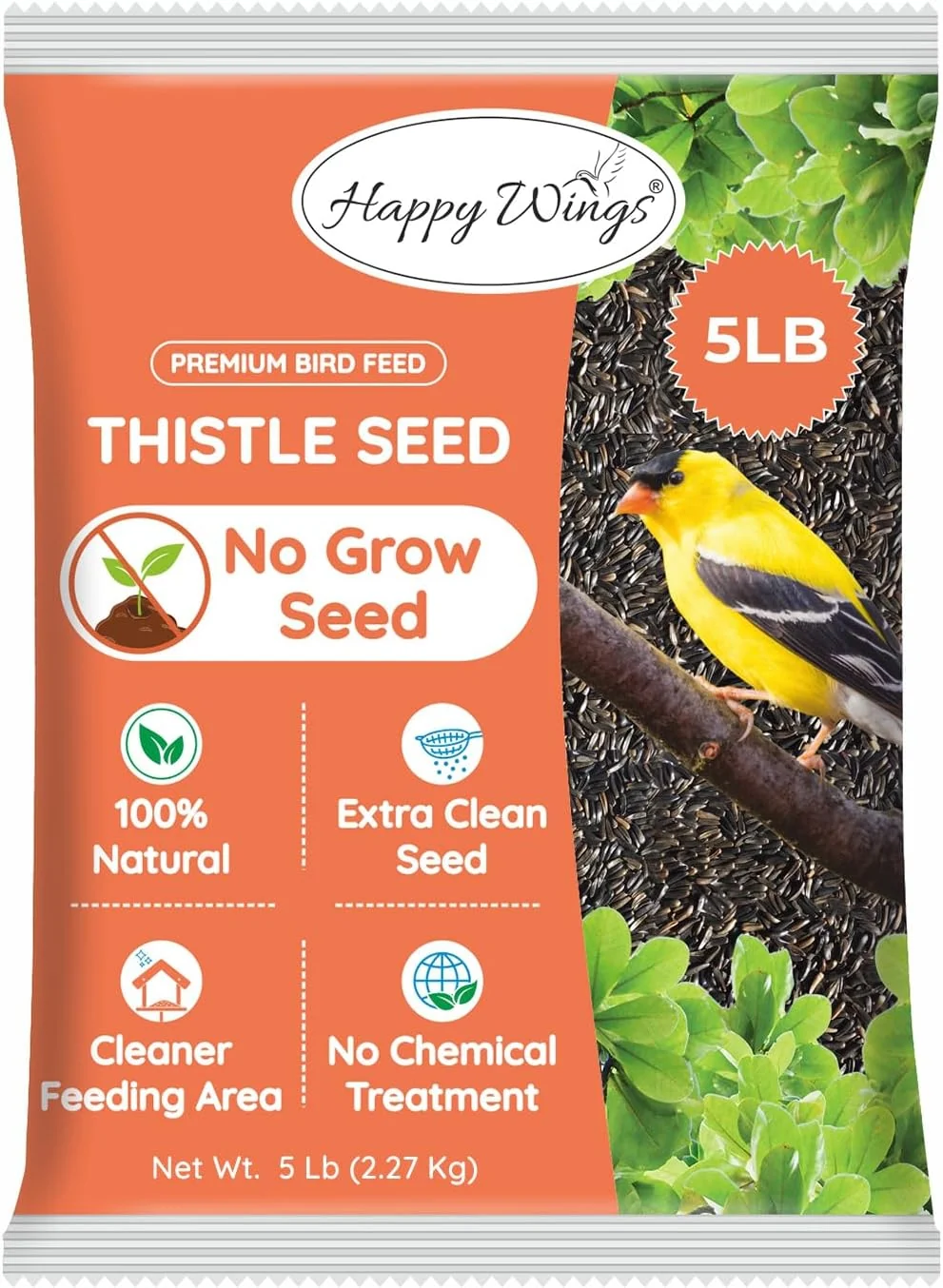 Reliable Nyjer Thistle Seeds Wild Bird Food - 5 Pounds I No Grow Seed I Bird Seed for Wild Birds Advanced