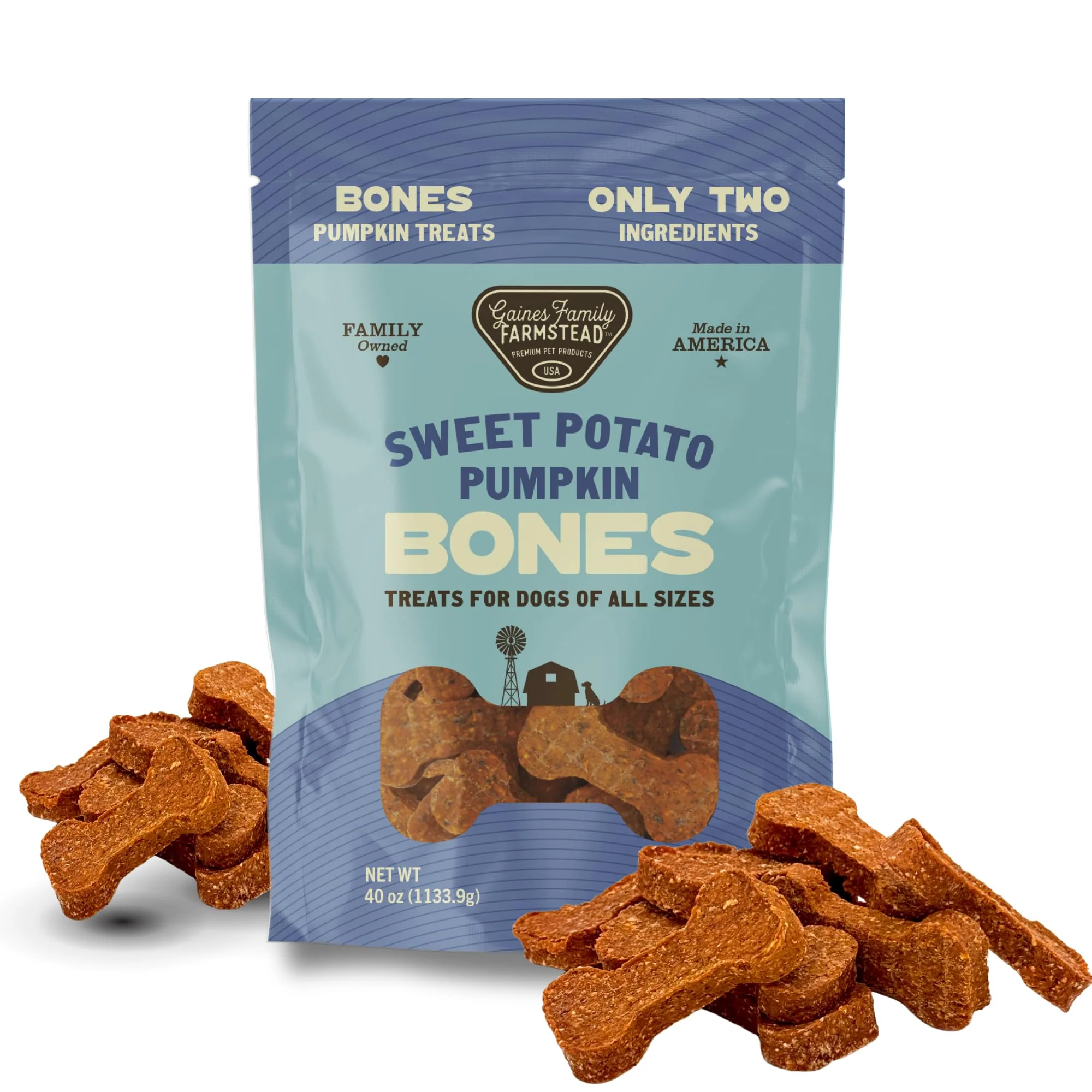 Elite Gaines Family Farmstead Pumpkin Sweet Potato Dog Bones – Grain- High-Fiber Treats 40 oz – Made in USA Prestigious
