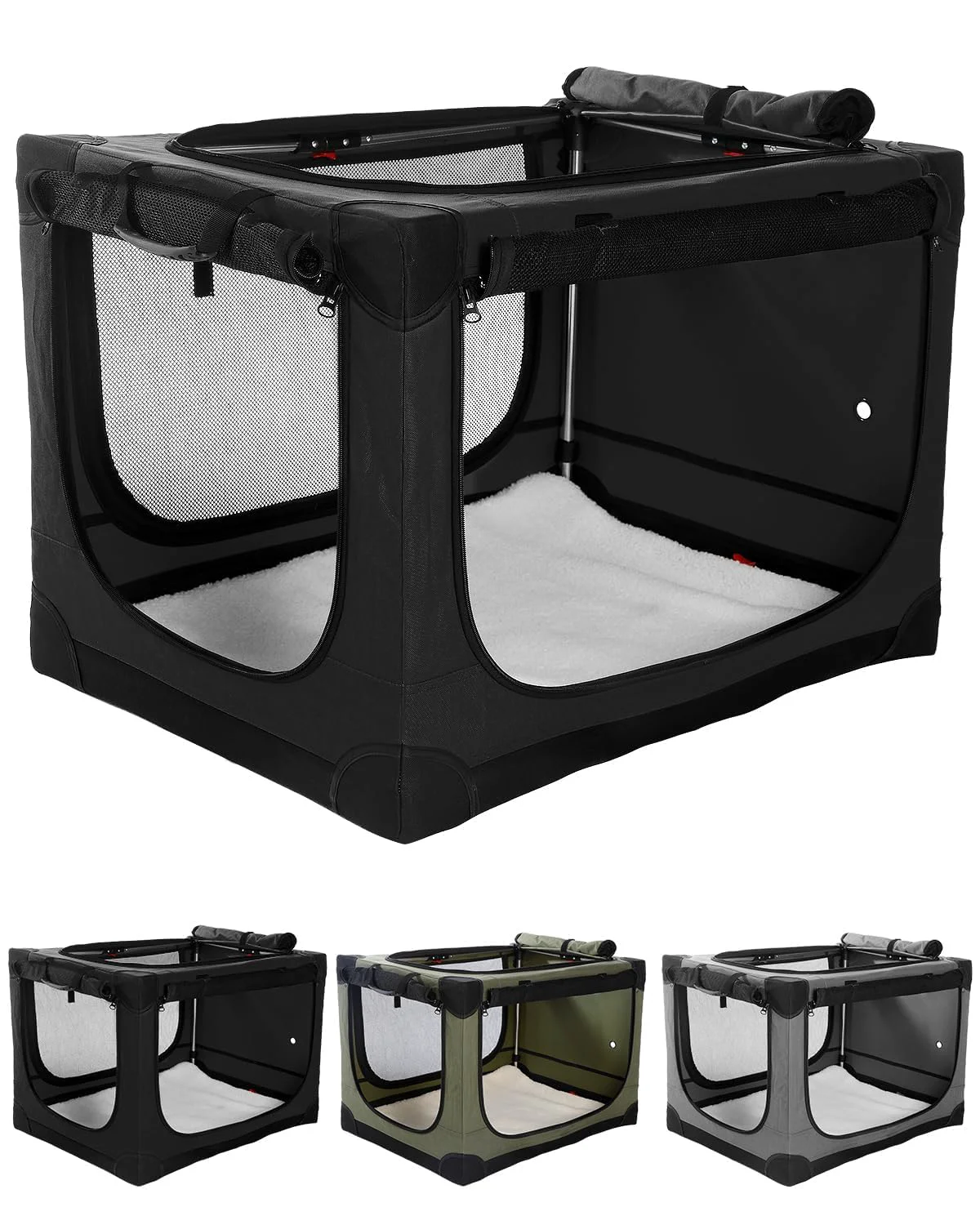 Proven Veraste 33-Inch Collapsible Travel Dog Crate for Medium Large Dogs 4-Door Foldable Soft Kennel Superior