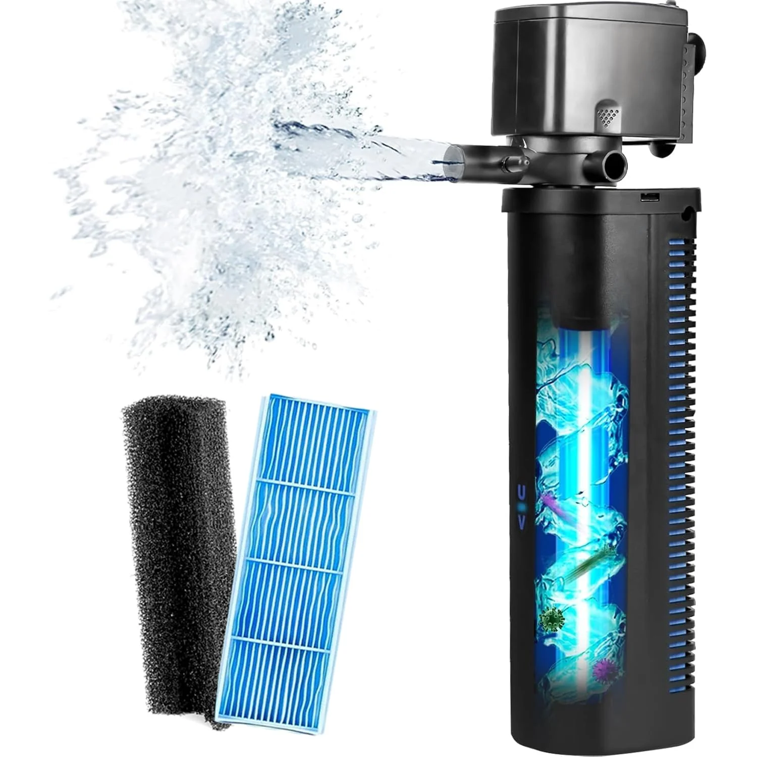 Natural Tararium Aquarium U-V Filter Dual Spout 600GPH for Large Tanks Silent Canister Filter Elite