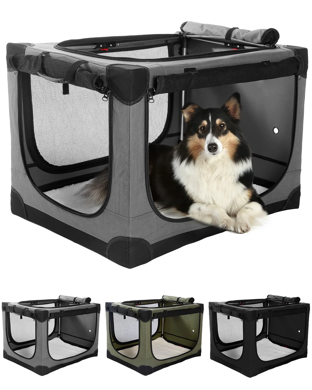 Traditional Veraste 24-Inch Collapsible Travel Dog Crate for Medium Large Dogs in Grey Healthy