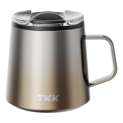 Efficient 12 oz Insulated Coffee Mug with Handle Ceramic Coating Detachable Slider Lid Stainless Steel Tumbler Double Wall Vacuum Travel Cup Relaxed