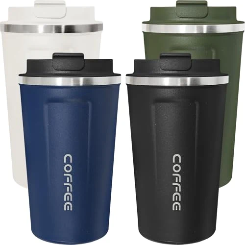 Optimized 4 Pack Travel Coffee Mug 17oz Insulated Coffee Cup with Lid 4 Count Minimalist