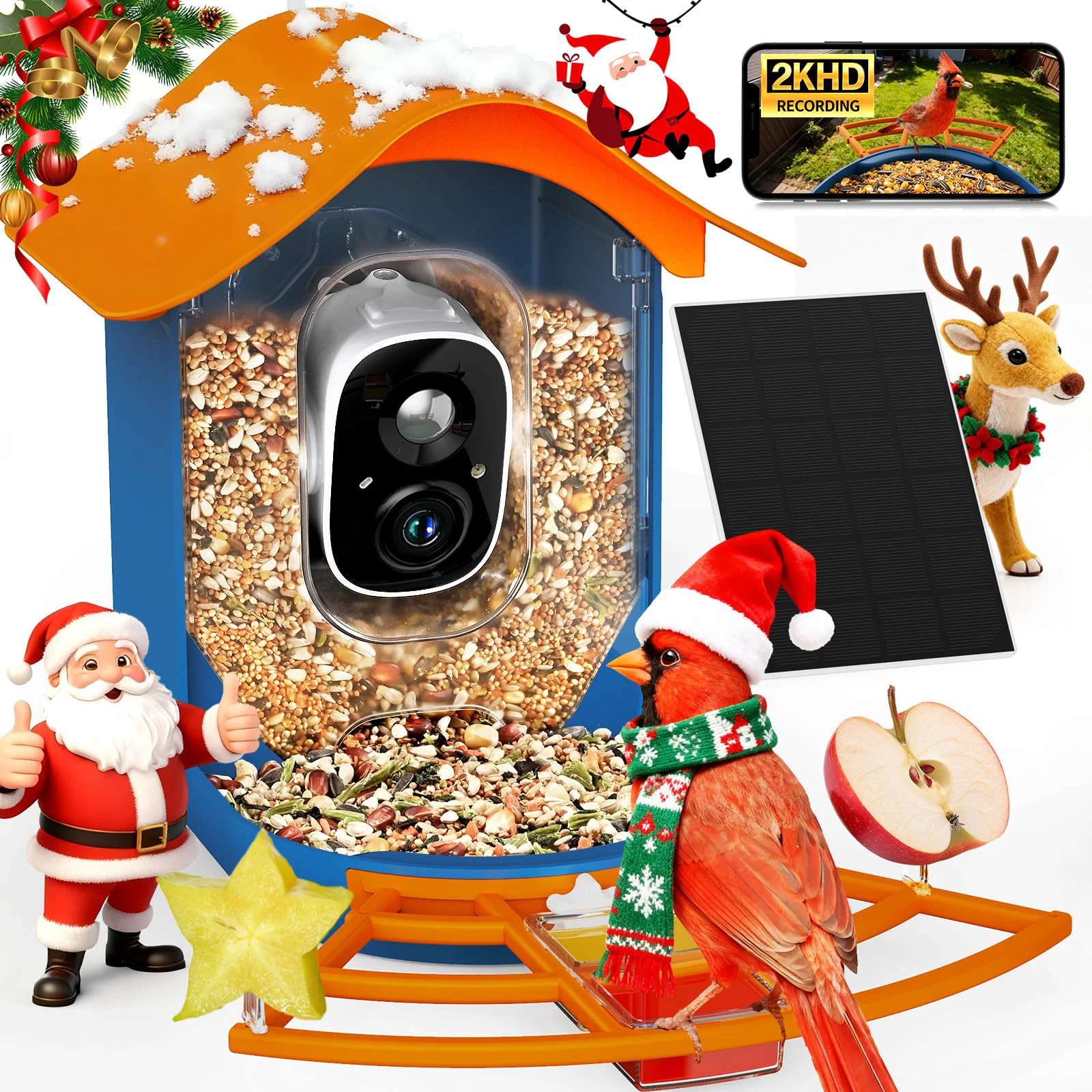 Reusable PeckCam Smart Bird Feeder with 2K Camera AI Bird ID Solar Power – Outdoor Birdwatching Gift Enhanced