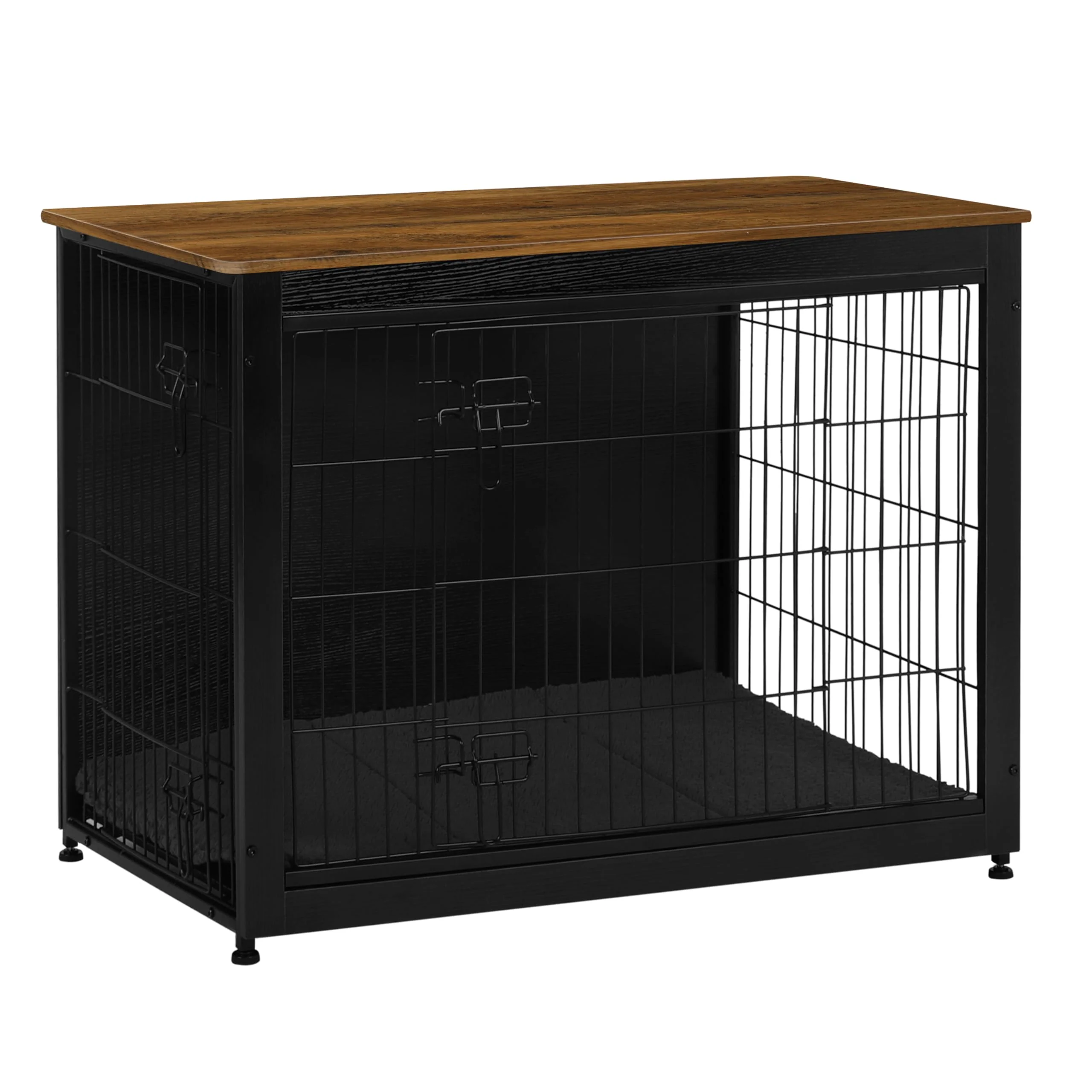 Traditional Dwanton Dog Crate Furniture with Cushion – Wooden Kennel Table Double Doors 38.5in L Black Warm Brown Eco-Friendly
