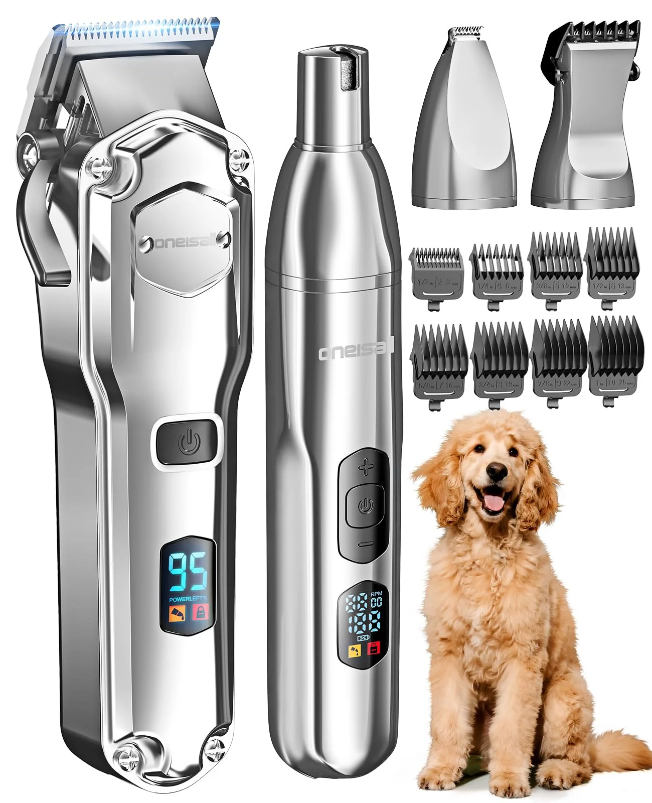 Environmentally Friendly oneisall Dog Clippers for Thick Coats – 4-in-1 Cordless Grooming Kit Low Noise Original Design