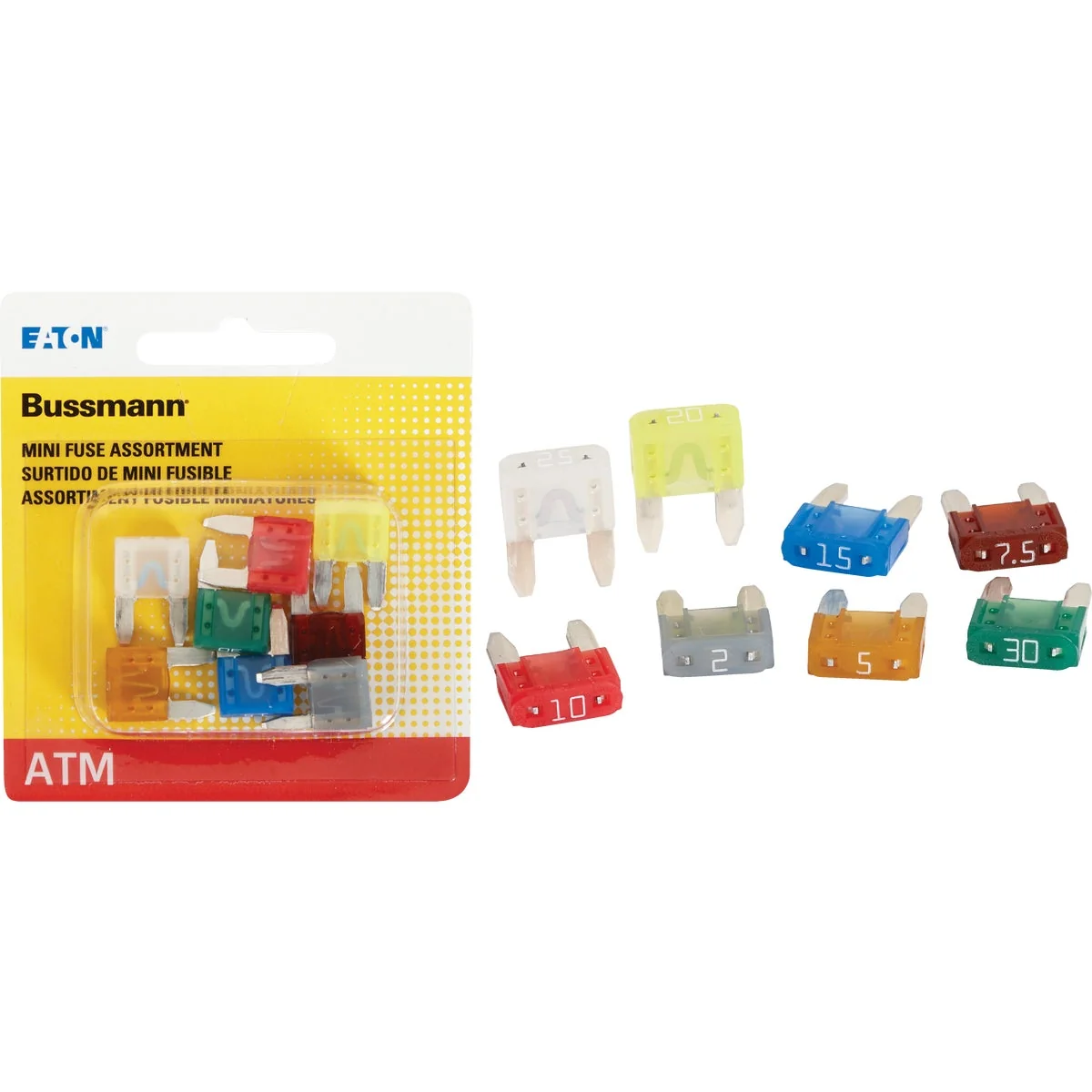 Recyclable Bussmann ATM Mini Blade Fuse Assortment 8-Pack Versatile