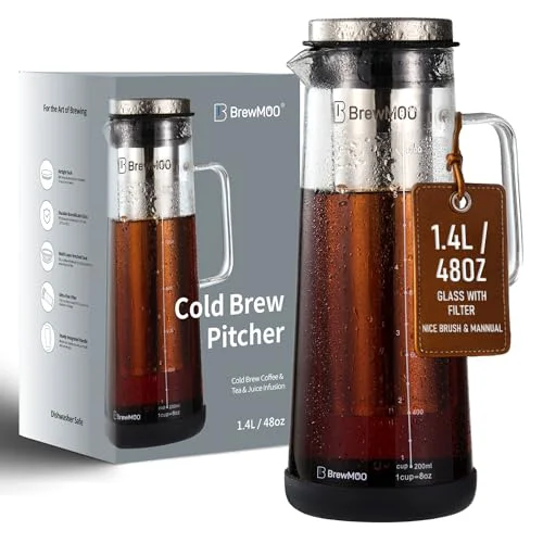 Detailed Sleek 1.4L 48oz Glass Cold Brew Coffee Maker Pitcher Functional