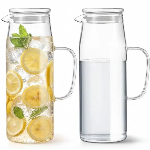 Versatile 2 Sets Glass Pitcher with Lid 2 Count Recyclable