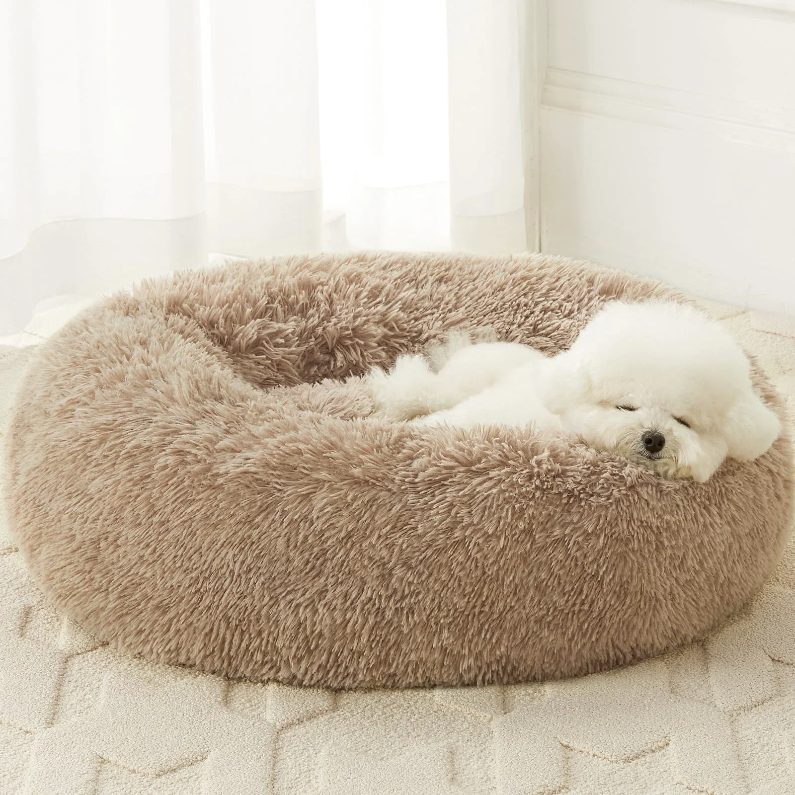 Sustainable WNPETHOME Calming Donut Dog Bed for Large Dogs – Plush Faux Fur Cozy Comfort Elite