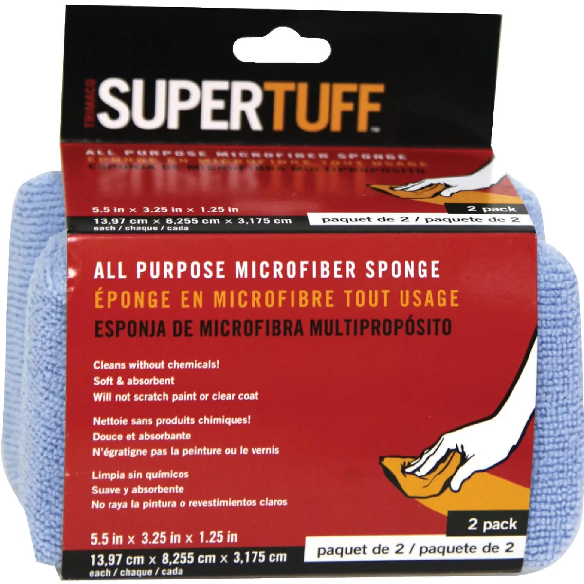 Flexible Trimaco SuperTuff 3-1 4 In. W x 5-1 2 In. L Microfiber Car Wash Sponge 2-Pack Fine