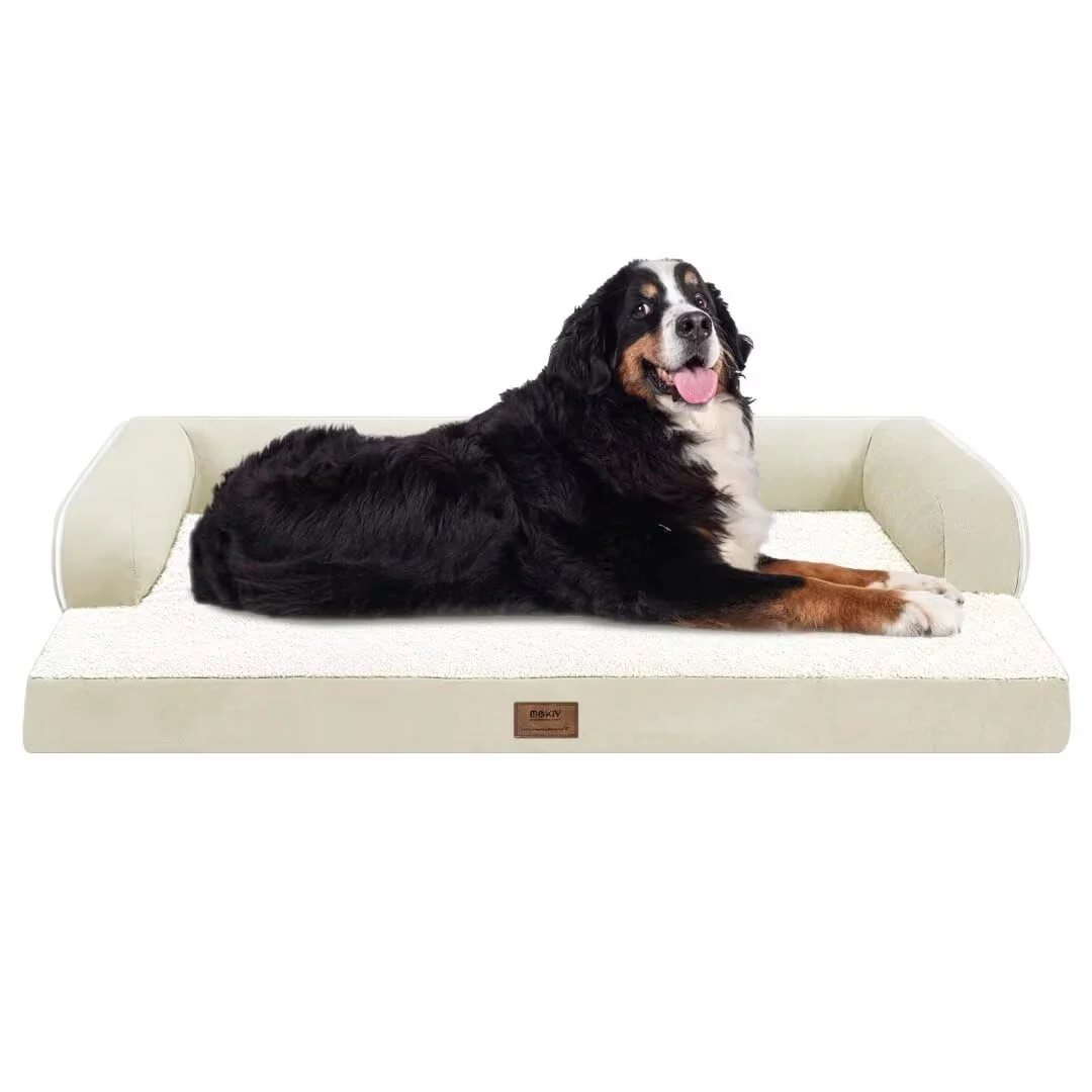 Exceptional MEKIY Large Dog Bed Orthopedic Memory Foam – XXXL Waterproof Washable Cover Beige Casual