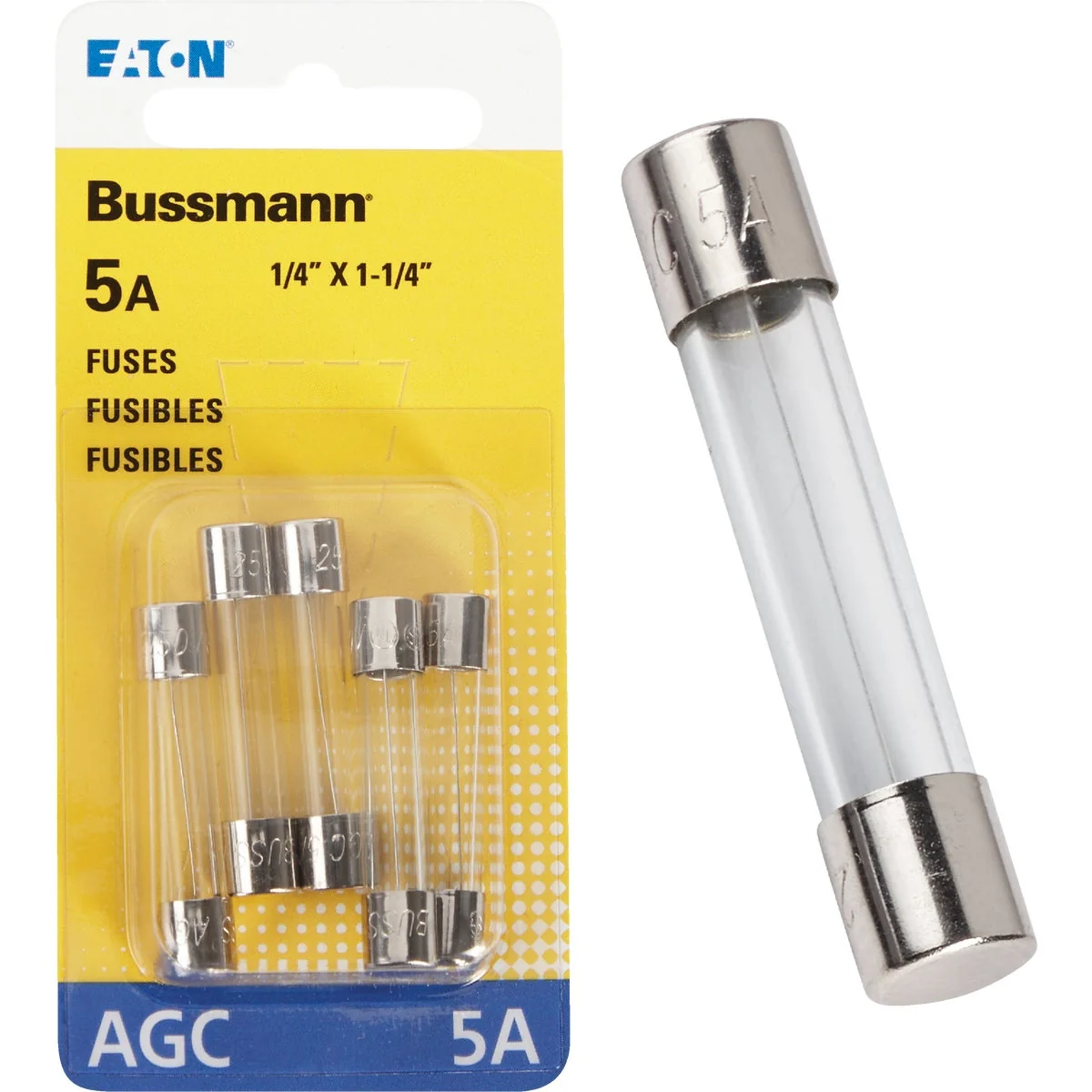 Safe Bussmann 5-Amp 250-Volt AGC Glass Tube Automotive Fuse 5-Pack High-Quality