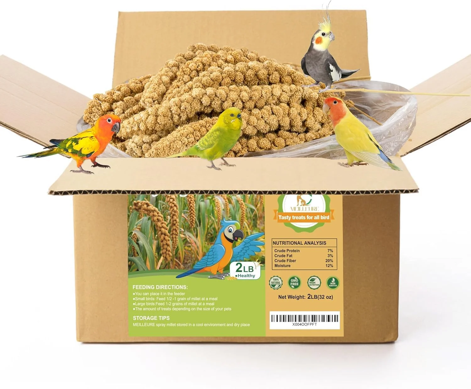 Innovative 2LB Spray Millet Bird Treat for Parakeets Natural Sun-Dried Birds Millet Spray for Parrots Finches Cockatiel Budgie Hamster Bird Food Bulk Luxury