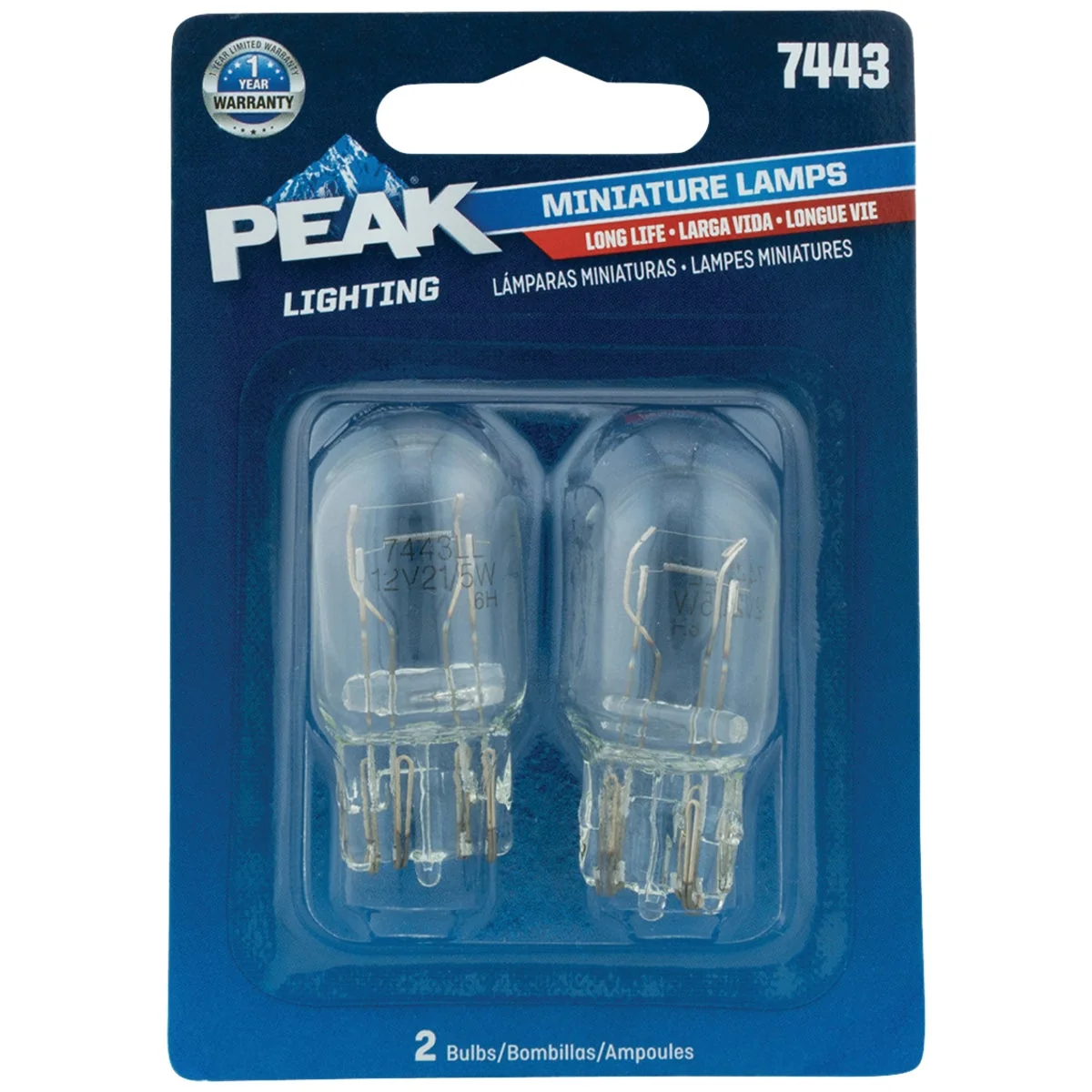 Green PEAK 7443 13.5V Mini Incandescent Automotive Bulb 2-Pack Classic