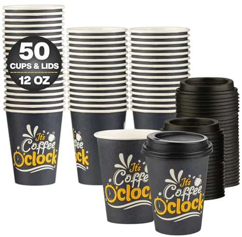 Premium Material Disposable Coffee Cups with Lids 50 Count Enhanced