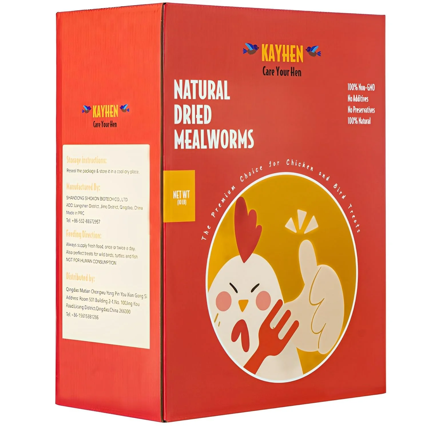 Crafted KAYHEN Dried Mealworms for Chickens - 10lb Non-GMO High-Protein Feed Organic