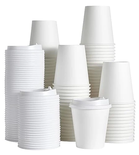 Powerful 100 Pack 10 oz Disposable Paper Coffee Cups with Lids 100 Count Consistent