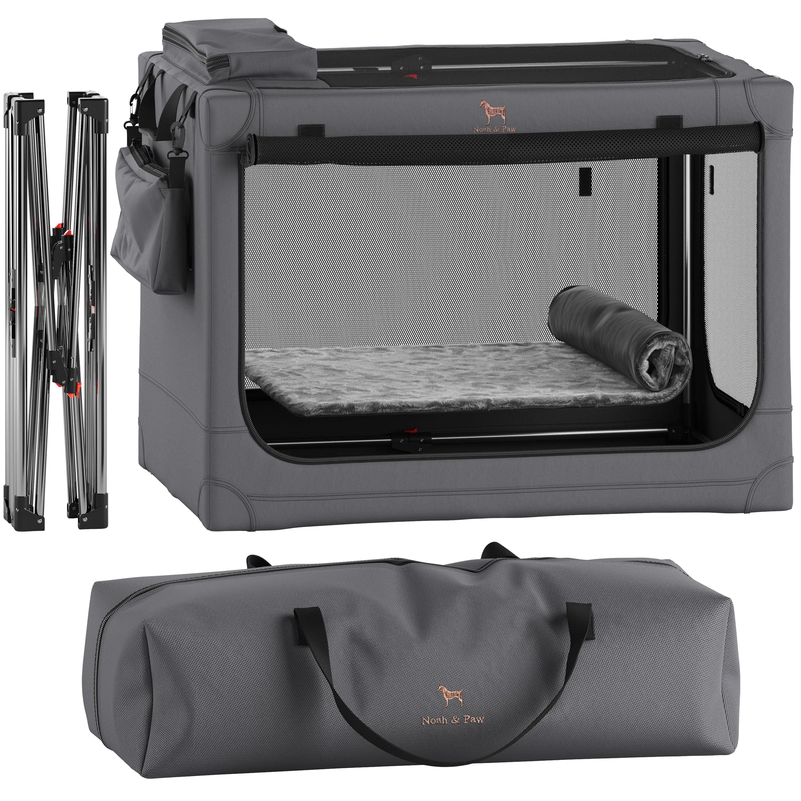 Fine NOAH PAW Collapsible 36-in XL Dog Crate — Travel Kennel with Bed Pockets Zippers Refined