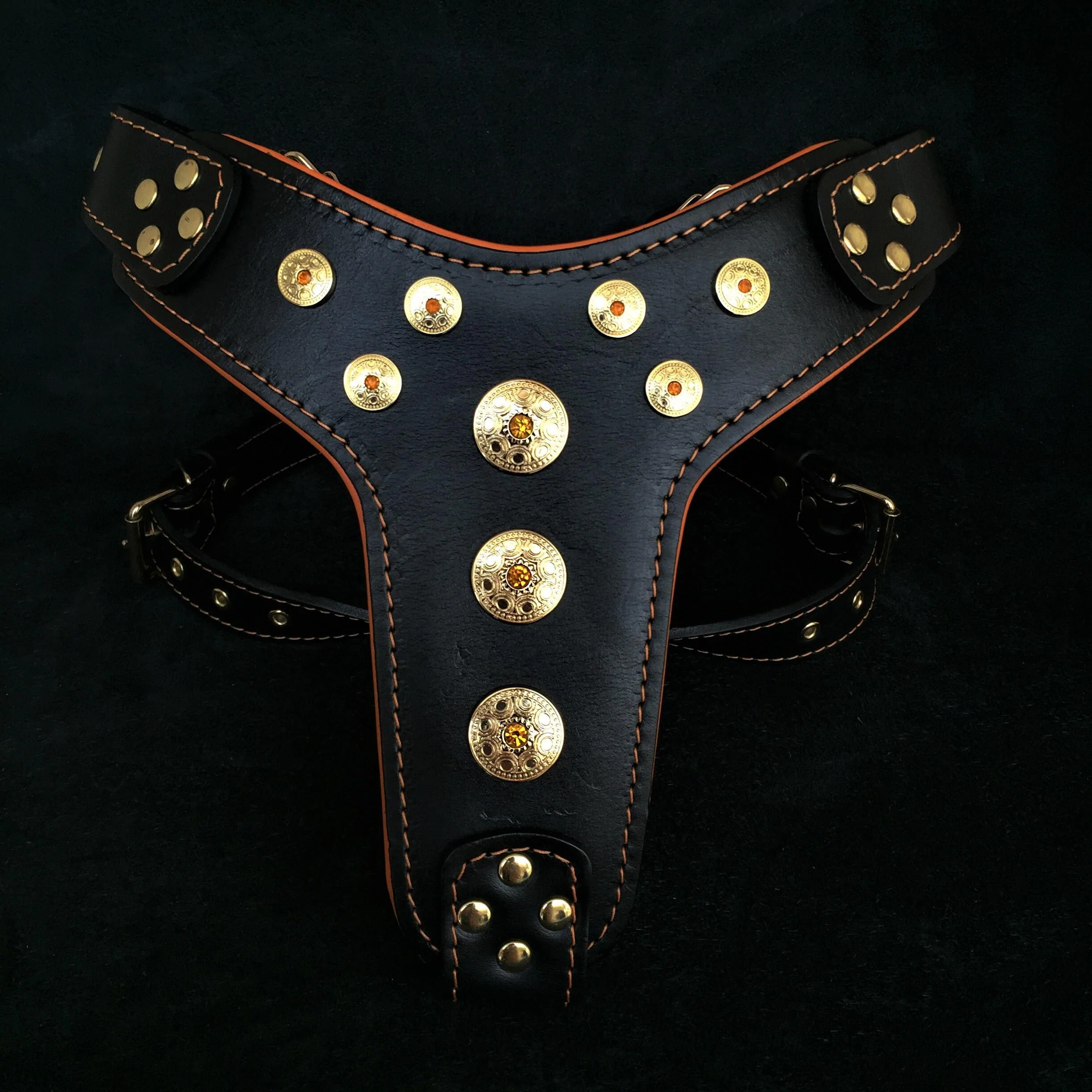 Enhanced ''Bijou'' harness Black Orange for big dogs Clean
