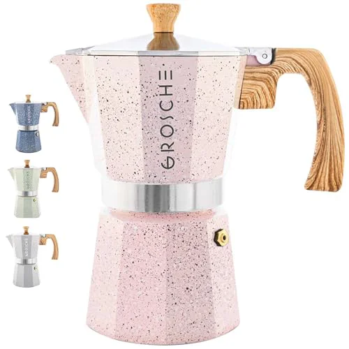 Minimalist Milano Stovetop Espresso Maker Moka Pot 9 espresso Cup 15.2 oz Pink Recyclable