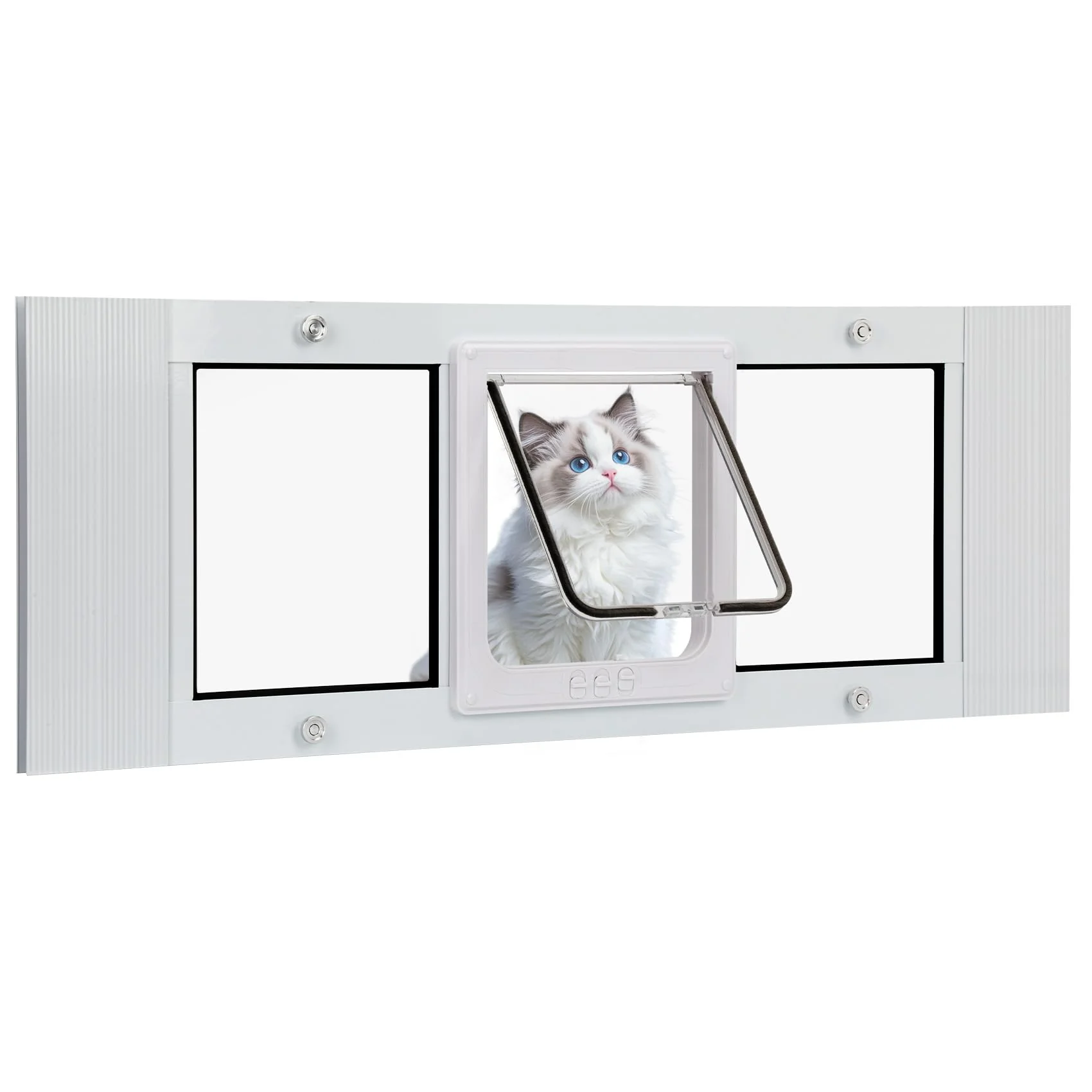Pure Lanmun Cat Door Window Insert - Fits 23-28 inch Sliding Windows 4 Locking Modes Magnetic Reset Design Proven