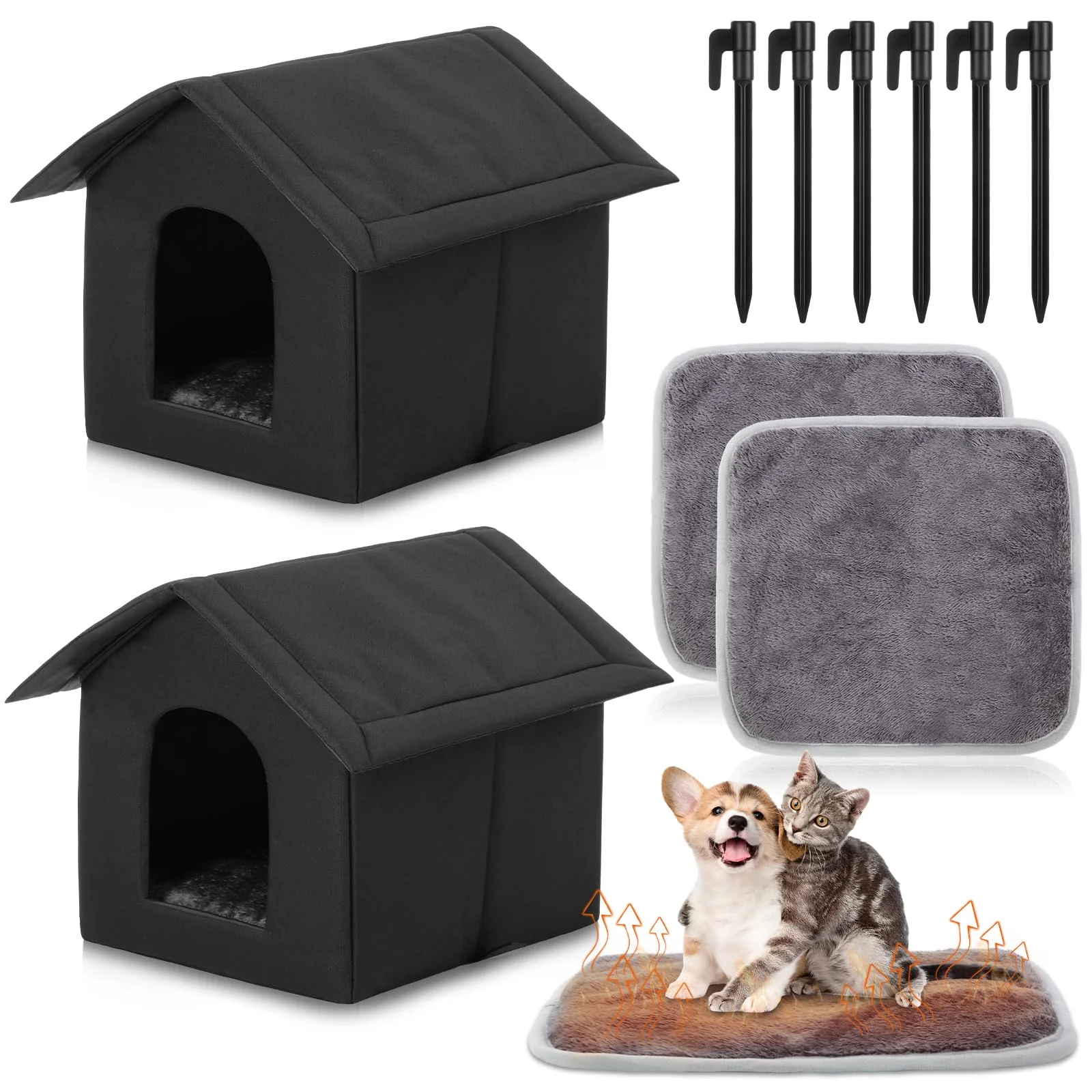 Innovative Cinnvoice 2 Sets Outdoor Cat Shelter with Self-Heating Pads – Waterproof Winter Shelter High-Quality