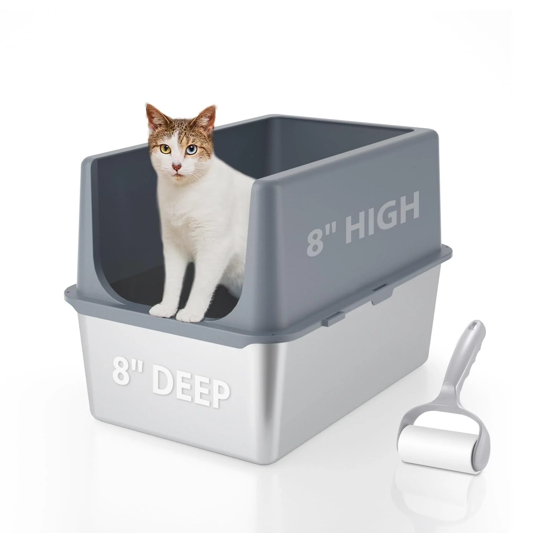 Exclusive LIHOOOOM Large Stainless Steel Litter Box with Lid – Extra Large High Sides Easy Clean Elegant