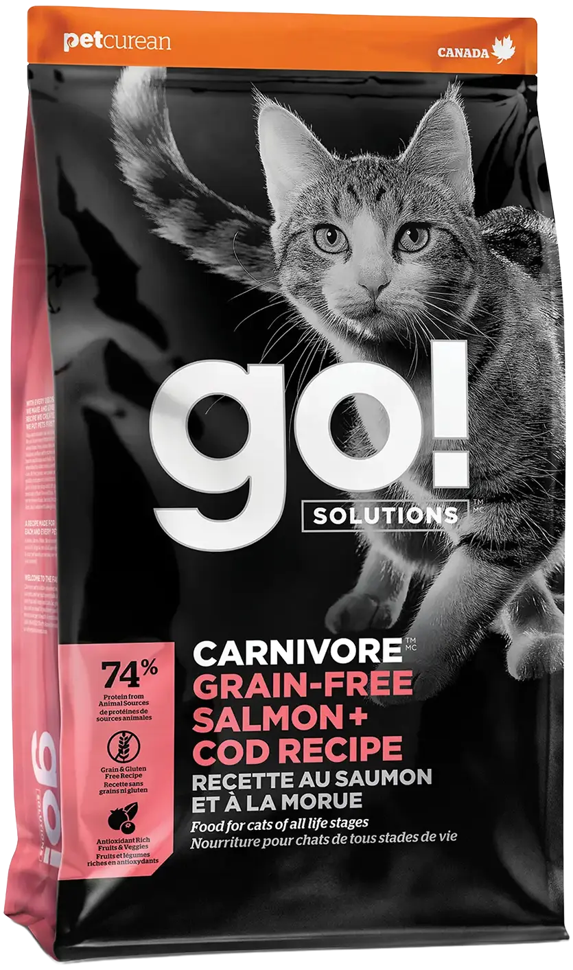 Reusable Petcurean Go Solutions Carnivore Grain- Dry Cat Food Salmon Cod 3-lb Fashionable