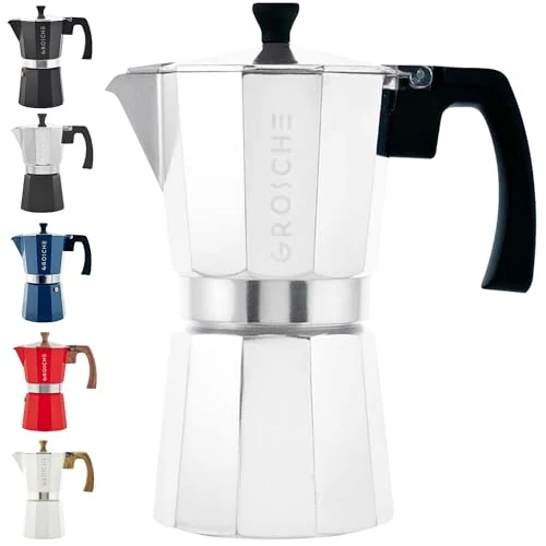 Stylish Milano Stovetop Espresso Maker Moka Pot 9espresso Cup 15.2oz Silver High-Grade