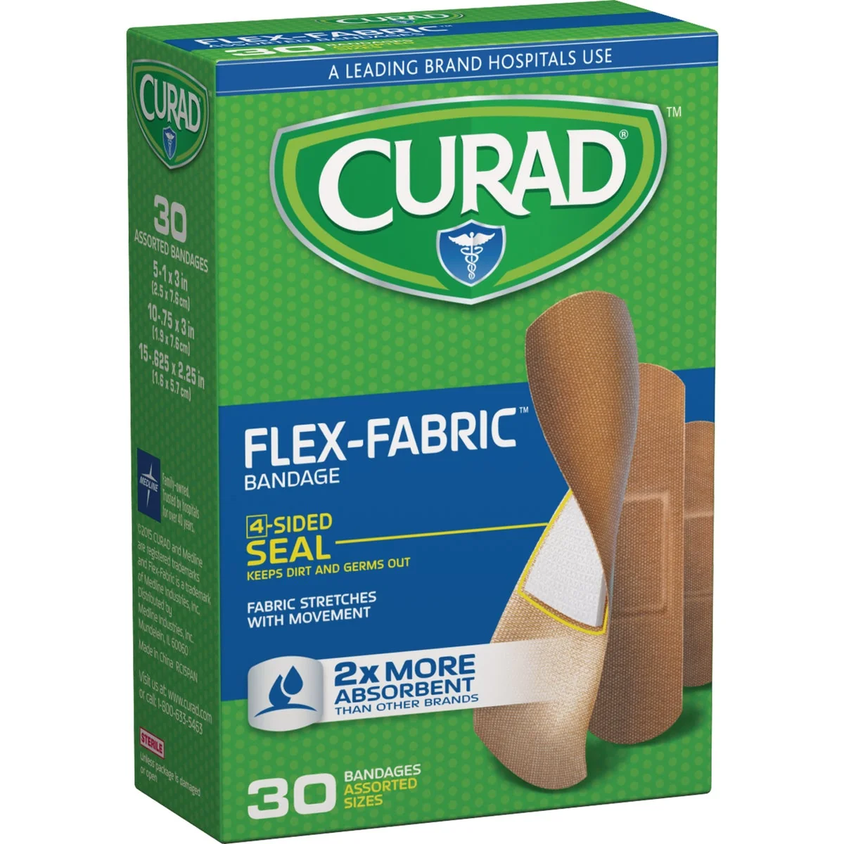 Certified Curad Flex-Fabric Assorted Sizes Bandages 30 Ct. High-End