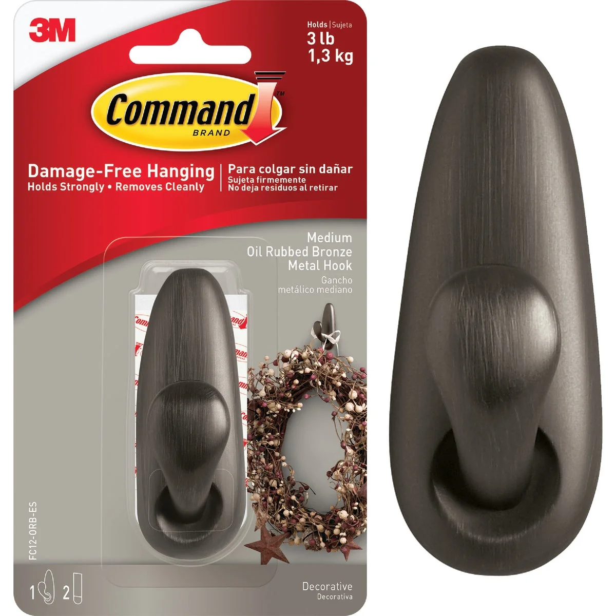 Breathable 3M Command Medium Oil Rubbed Bronze Metal Adhesive Hook Long-Lasting