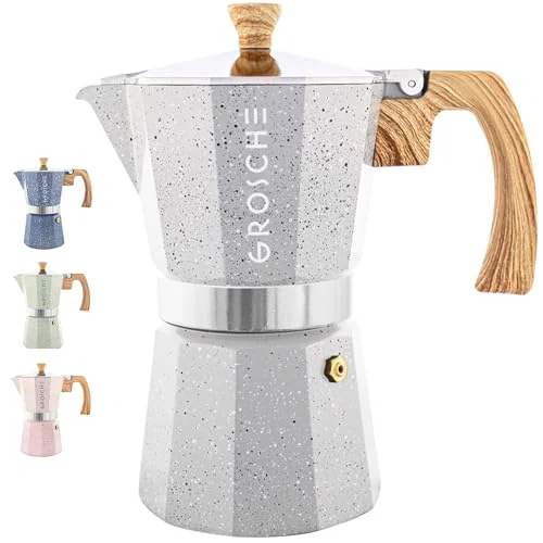 Pure Milano Stovetop Espresso Maker Moka Pot 9 espresso Cup 15.2 oz Grey Smart