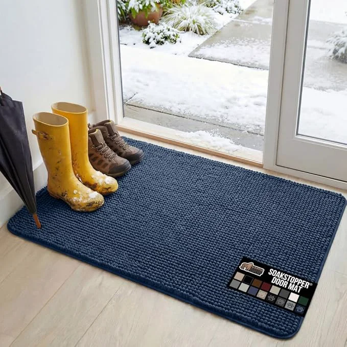 Practical GORILLA GRIP SoakSTOPPER Dog Door Mat 48x30 Machine Washable Rug Absorbent Doormat Captures Moisture Mud Dirt Quick Dry Soft Chenille Entryway Rugs Indoor Entrance Mats for Dog Paws Navy BlueAbout ThisOverview Luxury
