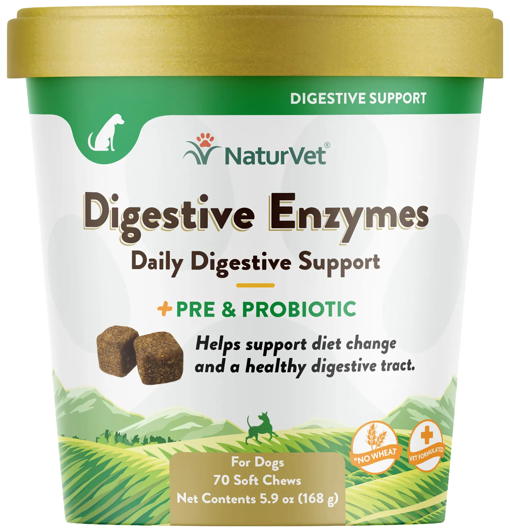 Original Design NaturVet Digestive Enzymes Plus Pre and Probiotic Soft Chews for Dogs 70 Count 5.9-oz Elegant
