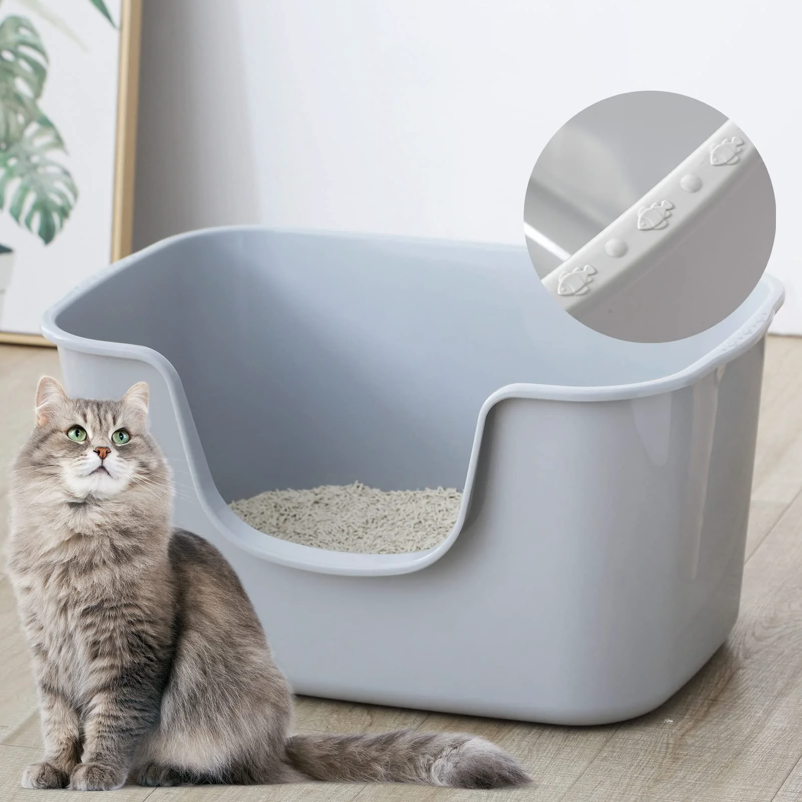 Efficient Smart Paws Extra Large Jumbo Cat Litter Box – Open Top High-Sided Anti-Splash Grey Breathable