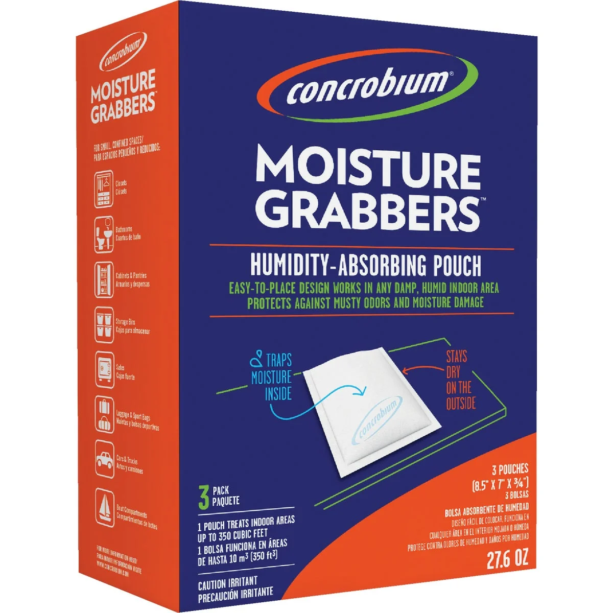 Dependable Concrobium Moisture Grabbers 27.6 Oz. Humidity Absorbing Pouch 3-Count Clean